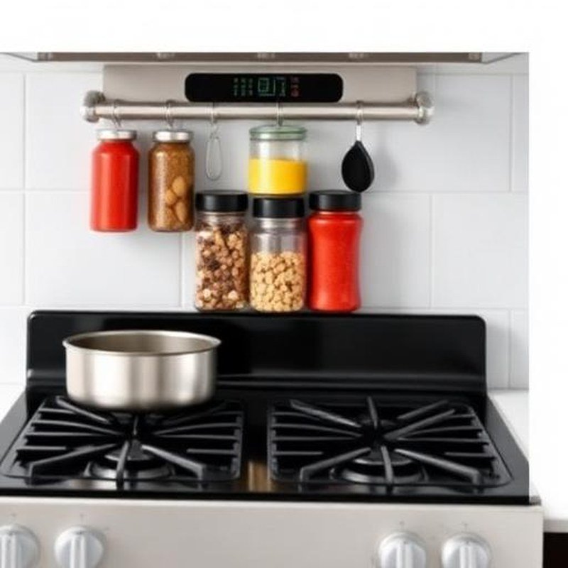 Magnetic Stainless Steel Stove Top Shelf Organizer - In use